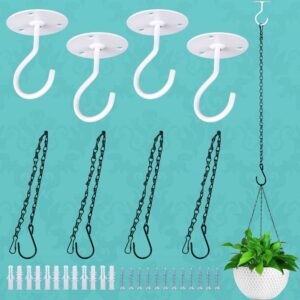 xdw-gifts 4-pack ceiling hooks with hanging chains for hanging birdfeeder, plants, lanterns, wind chimes, utensils, heavy duty, white coated indoor and outdoor