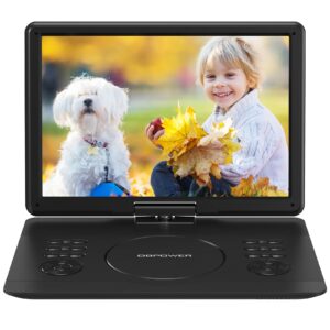 dbpower 16.9" portable dvd player with 14.1" hd swivel large screen, support dvd/usb/sd card and multiple disc formats, 6 hrs 5000mah rechargeable battery, sync tv/projector, high volume speaker