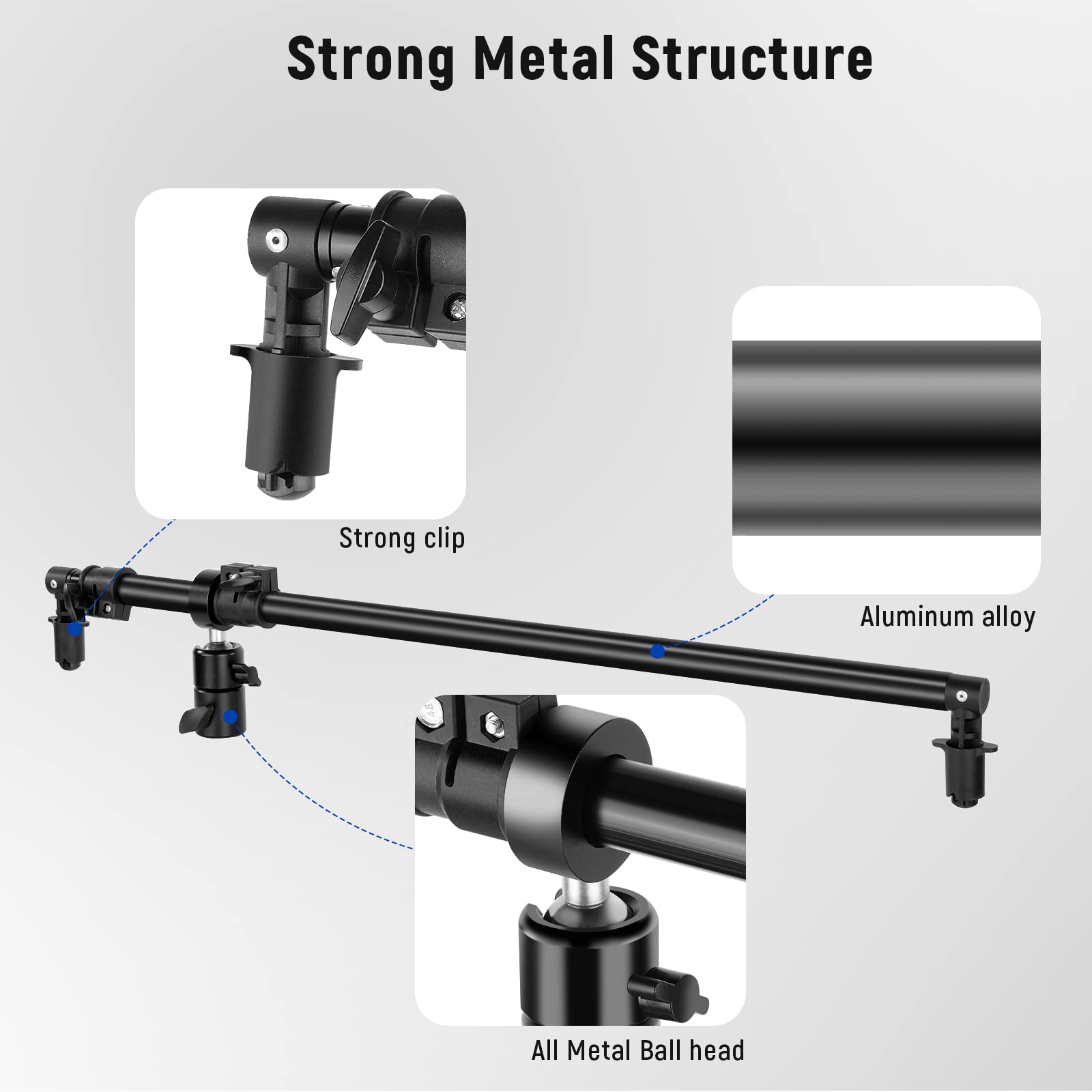 NEEWER Extendable Reflector Holder Arm with 6.6'/2m Stand & Bag, Photo Studio Telescopic 27.9” to 47.2” Boom Arm 360° Swivel Reflector Bracket for Product, Portrait, Studio & Outdoor Photography