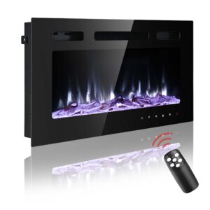 36 inch electric fireplace wall mounted, led fireplace, wall fireplace electric with remote control, electric fireplace inserts, adjustable flame colors and speed