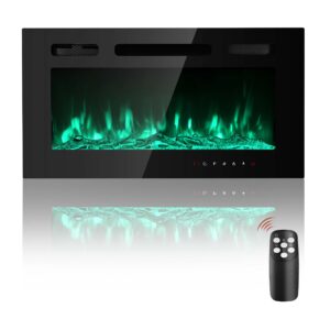 36 inch Electric Fireplace Wall Mounted, Led Fireplace, Wall Fireplace Electric with Remote Control, Electric Fireplace Inserts, Adjustable Flame Colors and Speed