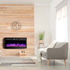 36 inch Electric Fireplace Wall Mounted, Led Fireplace, Wall Fireplace Electric with Remote Control, Electric Fireplace Inserts, Adjustable Flame Colors and Speed