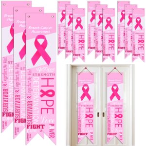 12 pieces pink ribbon hanging banner breast cancer awareness banner decorations hope faith strength courage banner porch sign background for party breast cancer awareness event