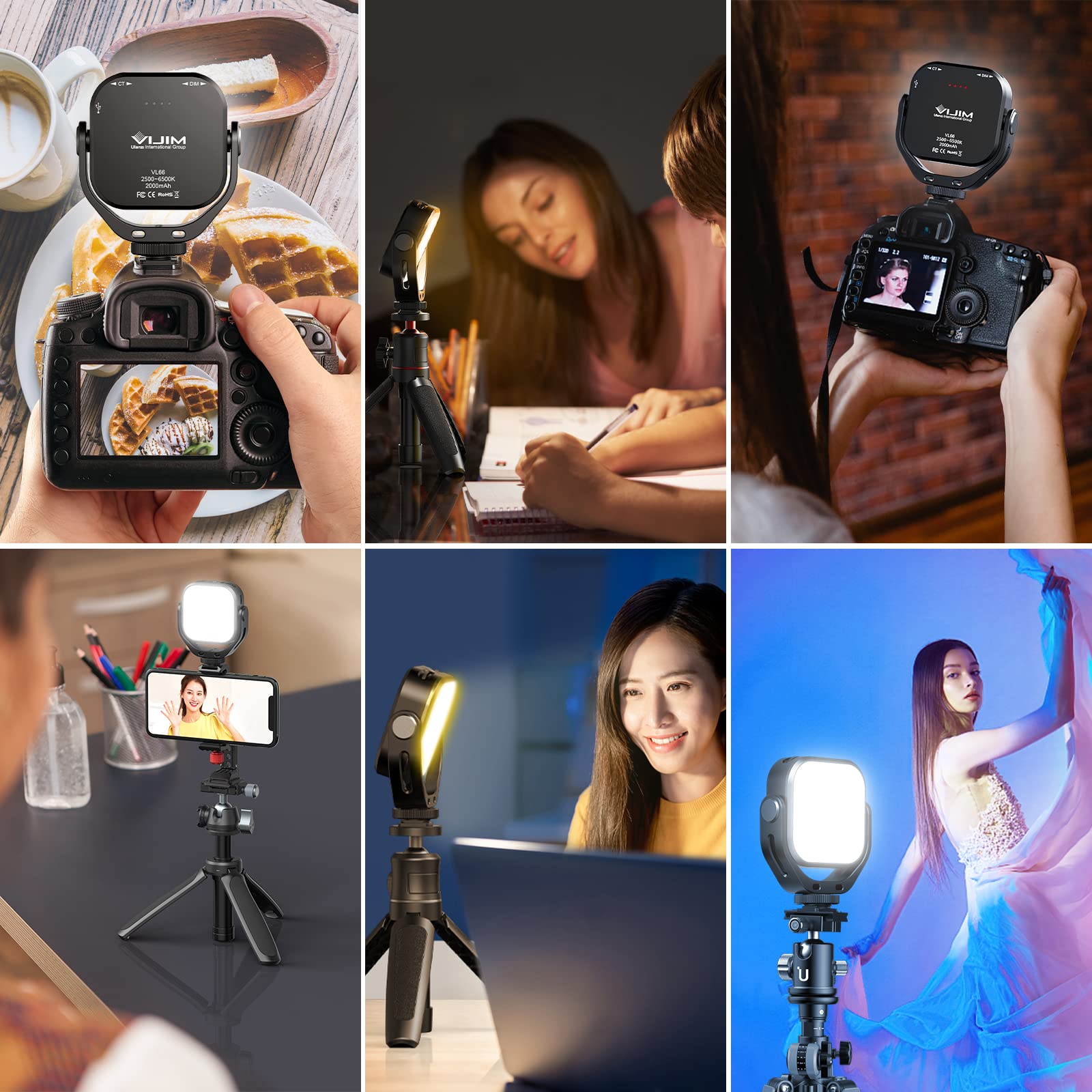 ULANZI VL66 Bi-Color Adjustable Rechargeable 2500-6500K - Mini Video Portable Light on Camera, 2000mAh CRI95+ Dimmable, Ultra Bright Photo and Video Lighting, LED Fill Lamp for DSLR Camcorder Gopro