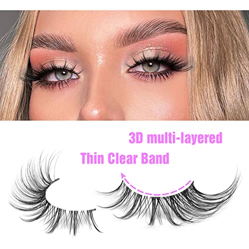 Newcally Lashes Manga Lashes Fox Eye False Eyelashes Clear Band Cat Eye Lashes Mink Lashes Fluffy Strip Lashes Wispy Anime Lashes Pack Spiky Cosplay Fake Eyelashes 7 Pairs