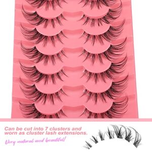 Newcally Lashes Manga Lashes Fox Eye False Eyelashes Clear Band Cat Eye Lashes Mink Lashes Fluffy Strip Lashes Wispy Anime Lashes Pack Spiky Cosplay Fake Eyelashes 7 Pairs