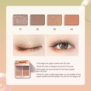 zeesea Tipsy Kitty Eyeshadow Palette Quad, Waterproof Eye Shadow for Catgirls, Matte Eyeshadow, Shimmer Eye Shadow Palette Makeup (D01)