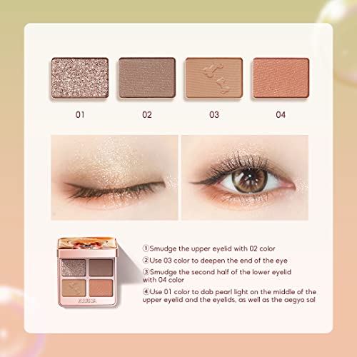 zeesea Tipsy Kitty Eyeshadow Palette Quad, Waterproof Eye Shadow for Catgirls, Matte Eyeshadow, Shimmer Eye Shadow Palette Makeup (D01)