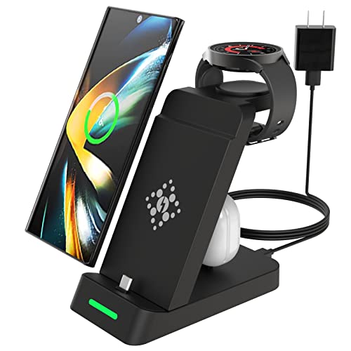 Upgraded Charging Station for Samsung Multiple Devices, 3 in 1 Charger Station for Galaxy S23/S22/S21/S20/Note20/Z Flip5 /Fold5/Galaxy Buds, Wireless Charger for Samsung Galaxy Watch 6/6 Classic/5