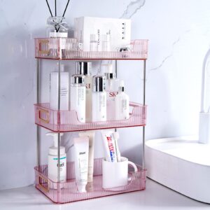 ksdsoam 3 tiers bathroom countertop organizer, cosmetics skincare organizer holder for perfume, bathroom organizers and storage for dresser vanity tray sink (pink)