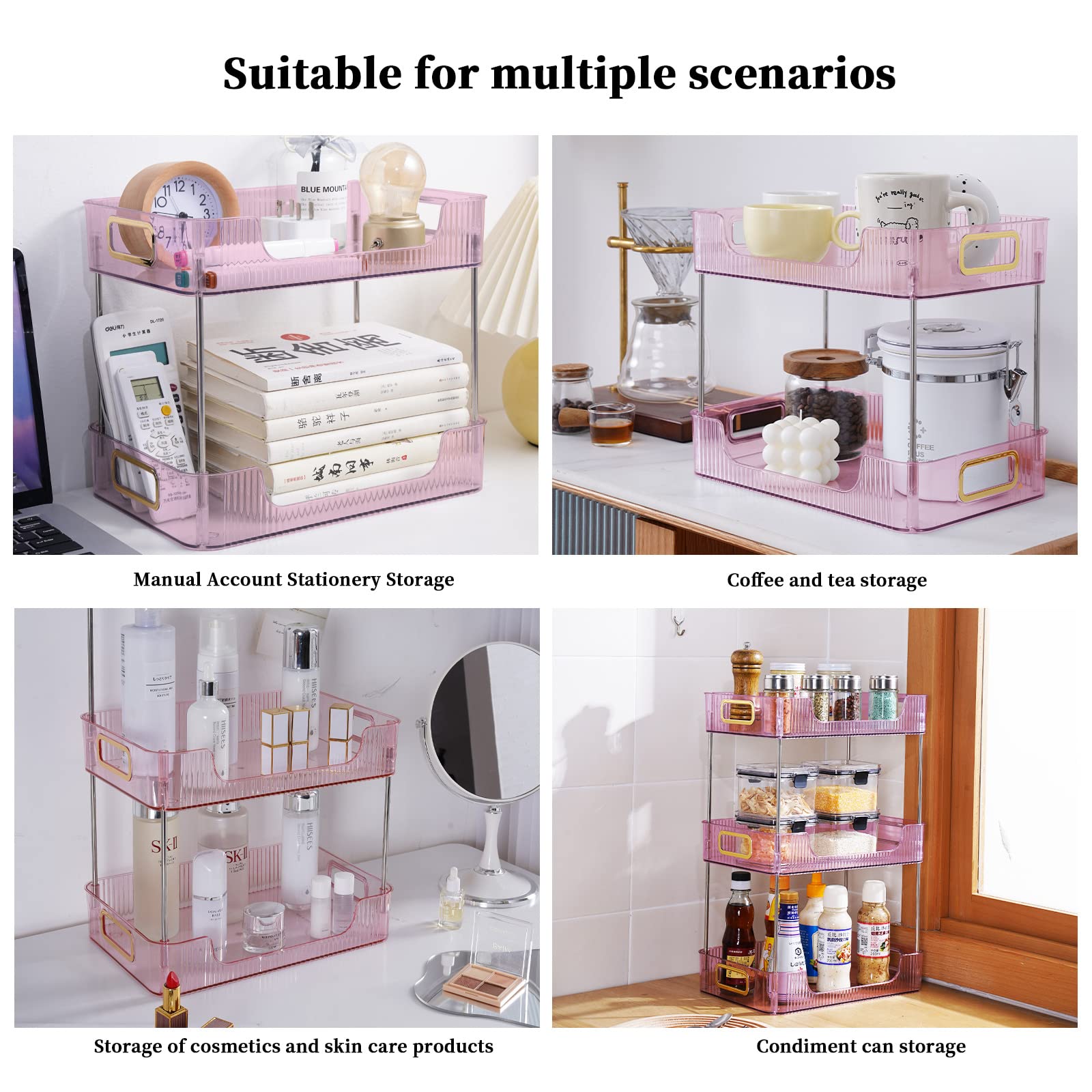 KSDSOAM 3 Tiers Bathroom Countertop Organizer, Cosmetics Skincare Organizer Holder for Perfume, Bathroom Organizers and Storage for Dresser Vanity Tray Sink (Pink)