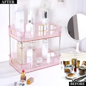 KSDSOAM 3 Tiers Bathroom Countertop Organizer, Cosmetics Skincare Organizer Holder for Perfume, Bathroom Organizers and Storage for Dresser Vanity Tray Sink (Pink)