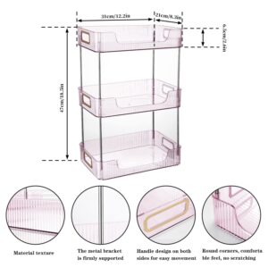 KSDSOAM 3 Tiers Bathroom Countertop Organizer, Cosmetics Skincare Organizer Holder for Perfume, Bathroom Organizers and Storage for Dresser Vanity Tray Sink (Pink)