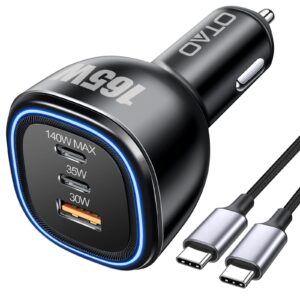 otao 165w usb c car charger,3 ports fast charge adapter pd3.1 140w pps 45w+pd 35w pps 25w+usb 30w type-c car phone charger for iphone15 14 13 12 pro max plus,samsung,ipad macbook pro air laptop