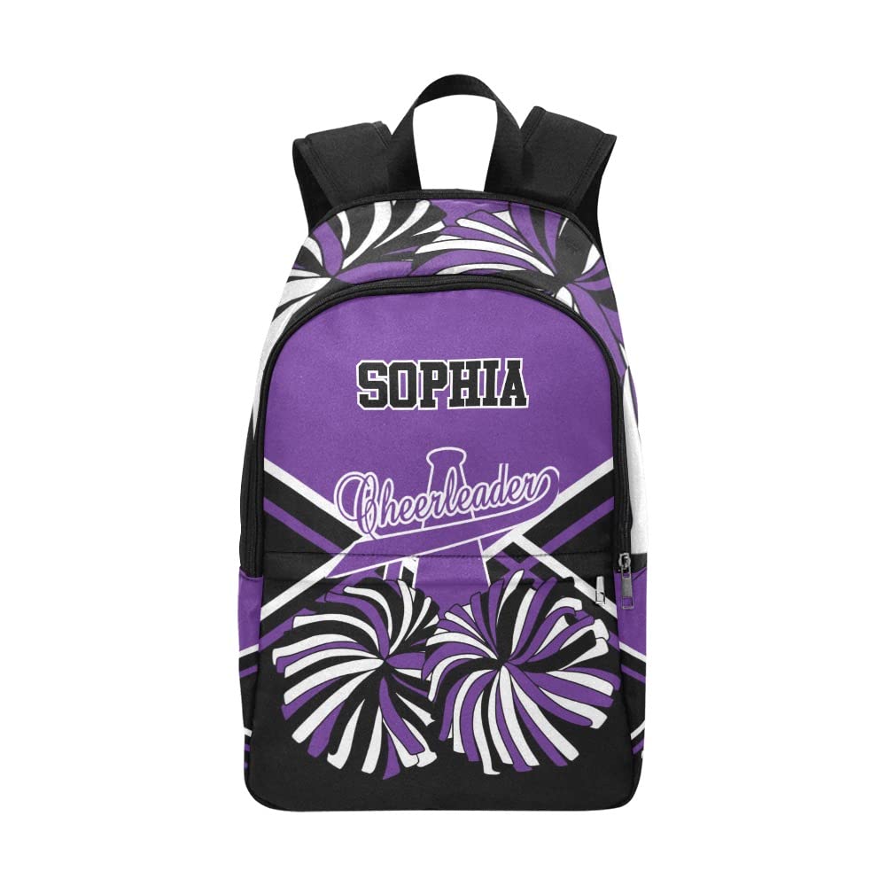 CUXWEOT Personalized Cheer Black Purple White Cheerleader Backpack with Name Custom Travel Bag for women Men