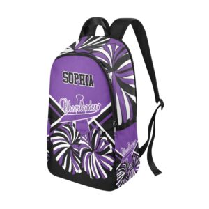 CUXWEOT Personalized Cheer Black Purple White Cheerleader Backpack with Name Custom Travel Bag for women Men