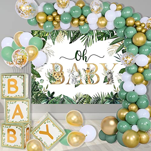 Baby Shower Decorations Boy Girl - 150pcs Baby Shower Party Supplies, Baby Shower Backdrop, Balloon Arch/Garland Kit, Baby Balloon Boxes