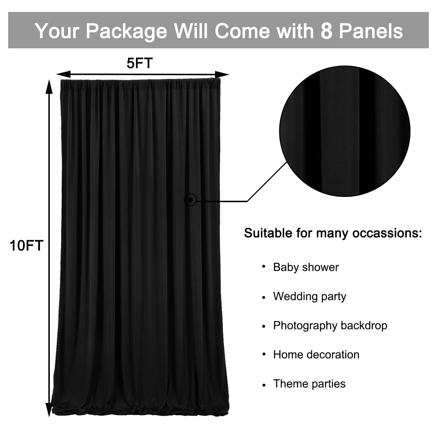 10 ft x 40 ft Wrinkle Free Black Backdrop Curtain Panels, Polyester Photography Backdrop Drapes, Wedding Party Home Decoration Supplies