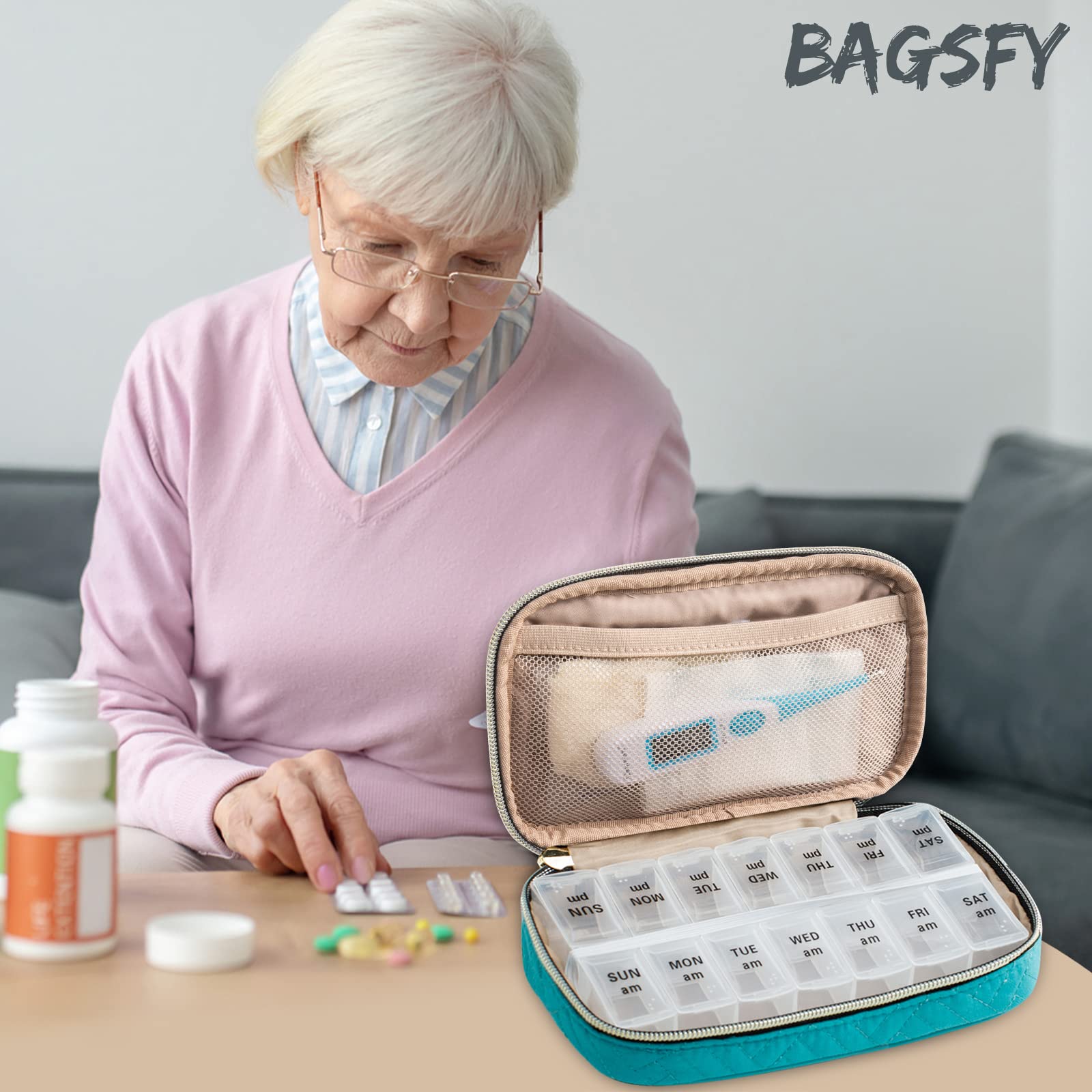 BAGSFY Pill Organizer Case 2 Times a Day- Weekly Medicine Organizer Travel Pill Box with Removable Seven-Day Medicine Case Container for Fish Oil, Vitamin, Supplement