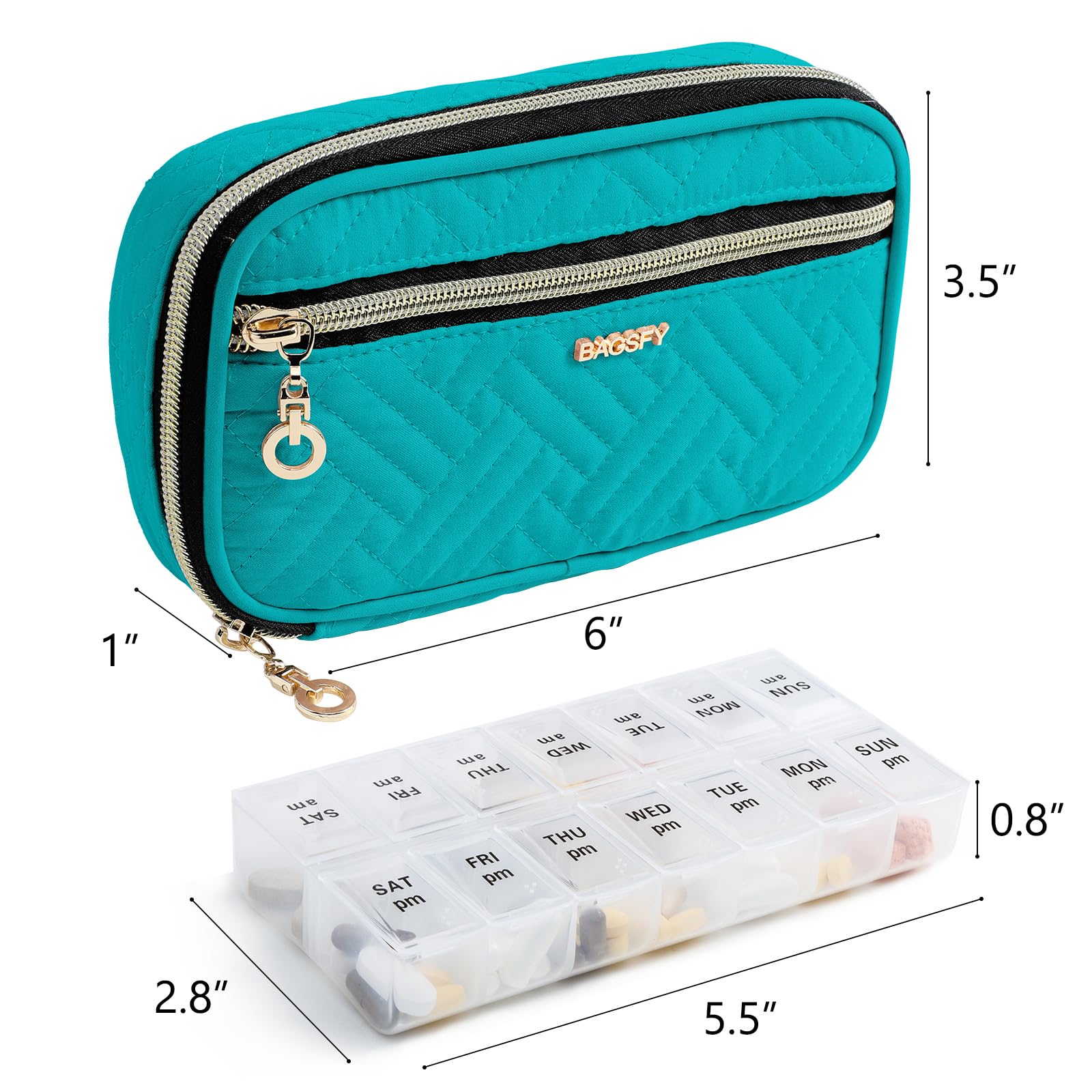 BAGSFY Pill Organizer Case 2 Times a Day- Weekly Medicine Organizer Travel Pill Box with Removable Seven-Day Medicine Case Container for Fish Oil, Vitamin, Supplement