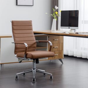 okeysen ergonomic office desk chair, modern pu leather conference room chairs ribbed, high back executive swivel rolling chair for home, office