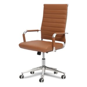 Okeysen Ergonomic Office Desk Chair, Modern PU Leather Conference Room Chairs Ribbed, High Back Executive Swivel Rolling Chair for Home, Office