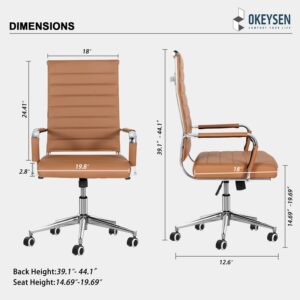 Okeysen Ergonomic Office Desk Chair, Modern PU Leather Conference Room Chairs Ribbed, High Back Executive Swivel Rolling Chair for Home, Office