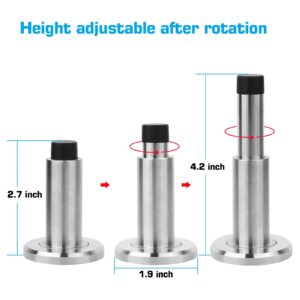 Hommyzone Adjustable Height Door Stopper,304 Stainless Steel Door Stop with Rubber Buffer, Wall Mounted Door Holder, Heavy Duty Doorstops Hardware for Home Office (Silver)