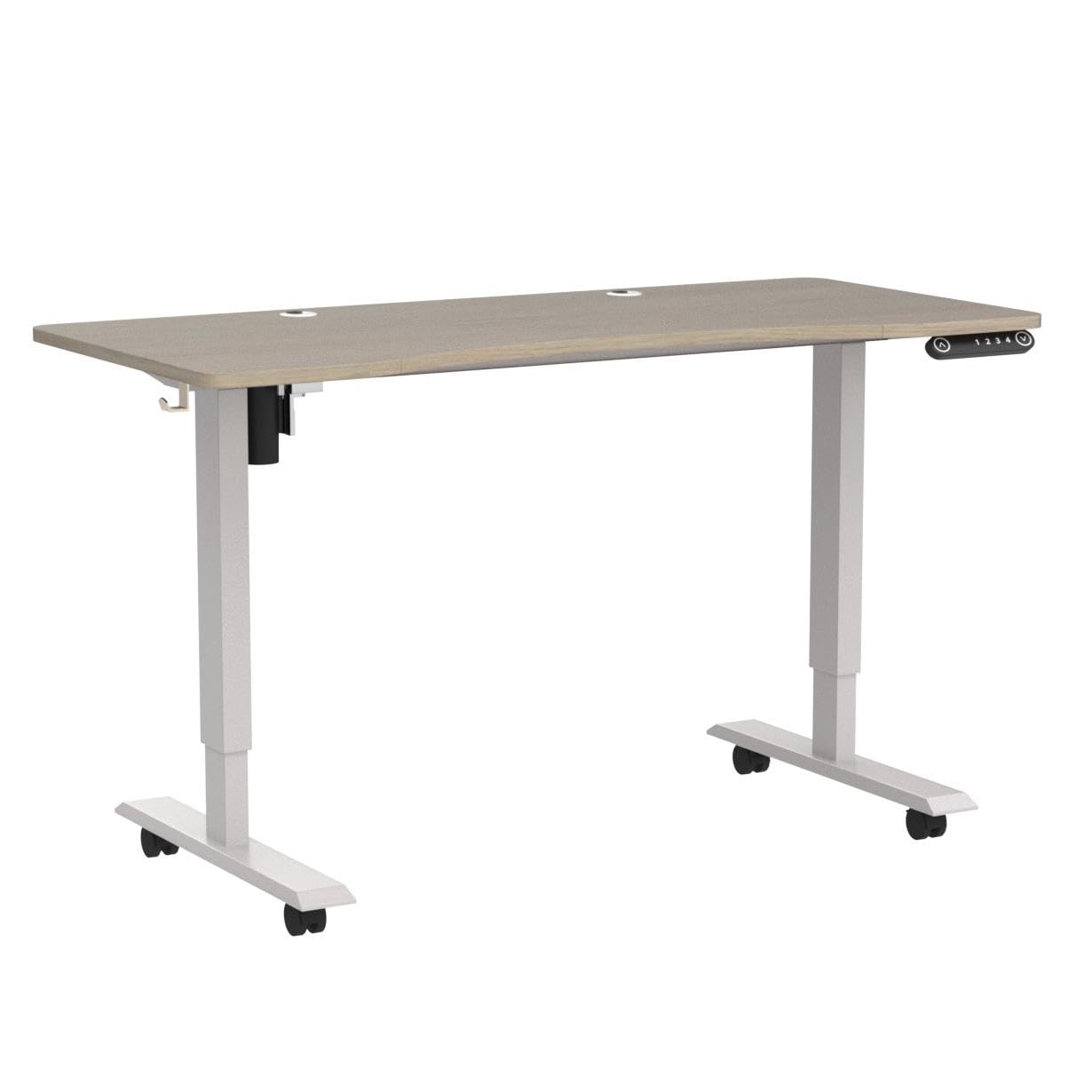 BUNOEM Height Adjustable Electric Standing Desk, 55x30 Height Stand Up Computer Desk,Sit and Stand Home Office Desk with Splice Board (Oak Top & White Frame)