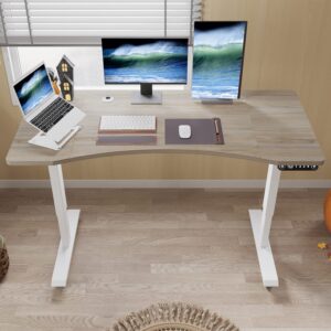 BUNOEM Height Adjustable Electric Standing Desk, 55x30 Height Stand Up Computer Desk,Sit and Stand Home Office Desk with Splice Board (Oak Top & White Frame)