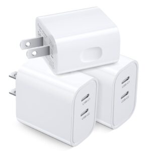 20w usb c wall charger block, costyle 3 pack dual port usb c charging block brick, double c type charger block for iphone 15 pro 15 plus 11 12 13 14 15 pro max xs xr ipad airpods pro(white)