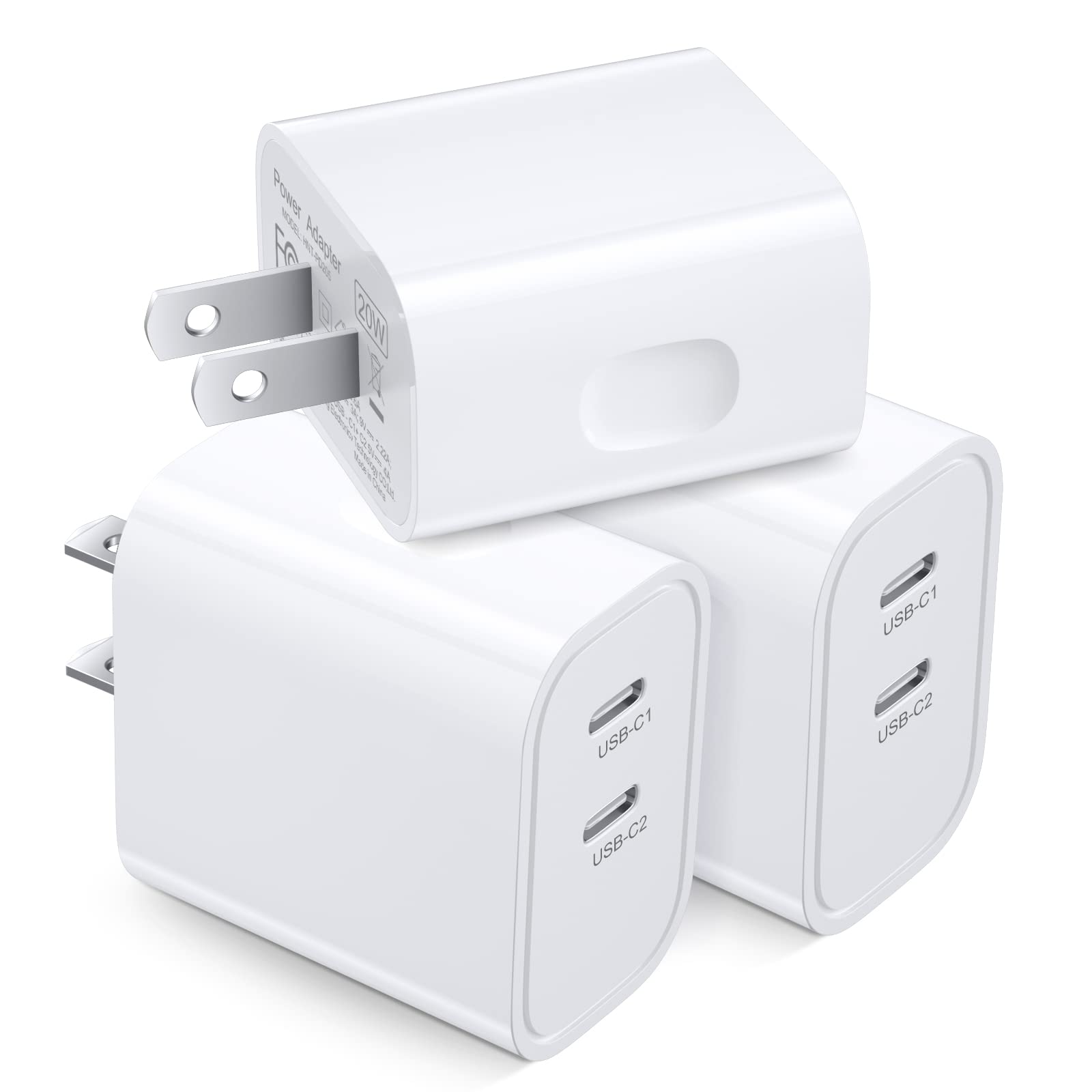 20W USB C Wall Charger Block, Costyle 3 Pack Dual Port USB C Charging Block Brick, Double C Type Charger Block for iPhone 15 Pro 15 Plus 11 12 13 14 15 Pro Max XS XR iPad Airpods Pro(White)