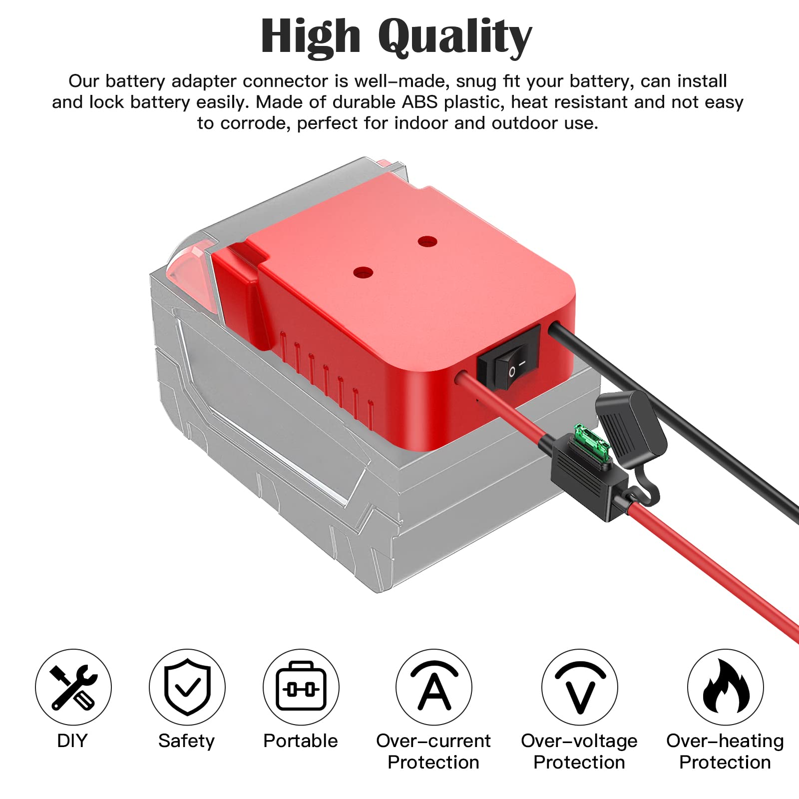 Power Wheels Adapter for Milwaukee M18 Battery Adapter 18V Power Wheels Battery Conversion Kit with Switch, Fuse & Wire Terminals, 12AWG Wire, Power Connector for DIY Rc Car Toys and Robotics