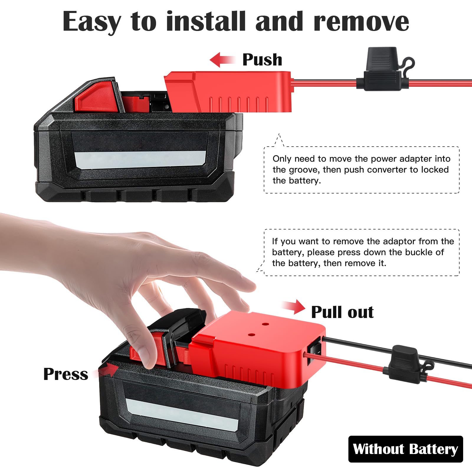 Power Wheels Adapter for Milwaukee M18 Battery Adapter 18V Power Wheels Battery Conversion Kit with Switch, Fuse & Wire Terminals, 12AWG Wire, Power Connector for DIY Rc Car Toys and Robotics