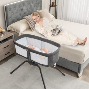 BABY JOY Rocking Bassinet, Portable Baby Crib & Cradle w/Adjustable Tilt Angle, Breathable Mesh, Comfy Mattress and Travel Bag, Baby Bassinets Bedside Sleeper for Newborn Infant (Dark Gray)