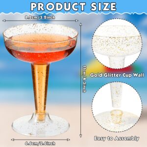 Censen 50 Pcs 4 oz Plastic Martini Glasses Cocktail Glasses Champagne Coupe Transparent Margarita Cups Gold Disposable Party Stemware for Wine Dessert Birthday Wedding(Glitter)