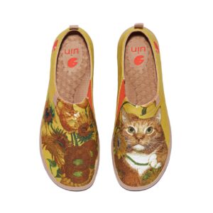uin women's art travel shoes slip on casual loafers lightweight comfort fashion sneaker fat cat art toledo Ⅰ sunflowers and cat (9.5)