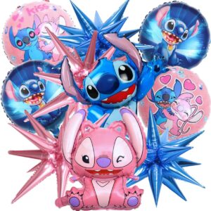 10pcs stitch foil balloons 18" and 26" angel and stitch balloons birthday party decorations aluminum foil 5 stitch foil balloons and 5 angel foil balloons stitch birthday party décor
