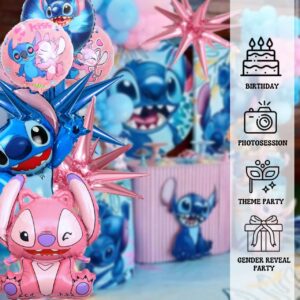 10PCS Stitch Foil Balloons 18" and 26" Angel and Stitch Balloons Birthday Party Decorations Aluminum Foil 5 Stitch Foil Balloons and 5 Angel Foil Balloons Stitch Birthday Party Décor