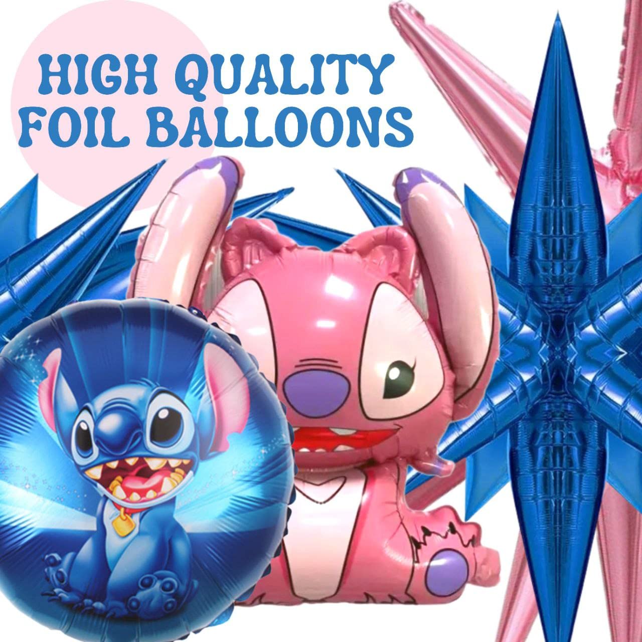 10PCS Stitch Foil Balloons 18" and 26" Angel and Stitch Balloons Birthday Party Decorations Aluminum Foil 5 Stitch Foil Balloons and 5 Angel Foil Balloons Stitch Birthday Party Décor
