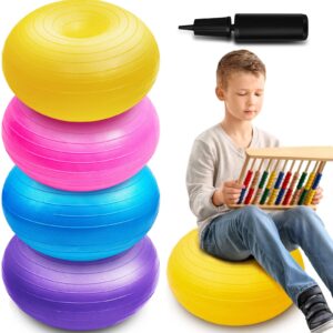 4 pcs flexible seating for classroom elementary yoga ball chairs for kids inflatable yoga ball office chair stability balance trainer with black inflator for student desk chairs (fresh color)