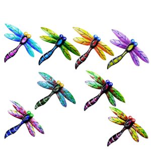 8pcs metal dragonfly insect wall decor - wall sculpture hanging dragonfly metal wall art garden decor for porch yard, living room - indoor outdoor gift wall sculptures art