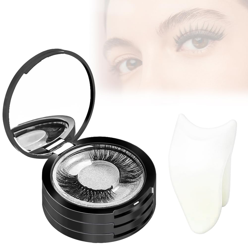 3 Layers Eyelash Storege Box with Mirror Circle Eyelash Holder Case with Lashes Trays & New Lash Clip Applicator Eye Makeup Tool for Women Girls Travel Case