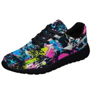 Graffiti Shoes,Women Men Cool Urban Funky Street Art Running Sneakers,Trippy Psychedelic Street Art Shoes Black Size 11