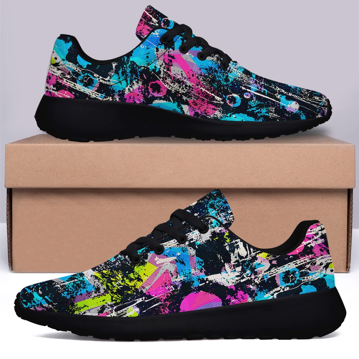 Graffiti Shoes,Women Men Cool Urban Funky Street Art Running Sneakers,Trippy Psychedelic Street Art Shoes Black Size 11