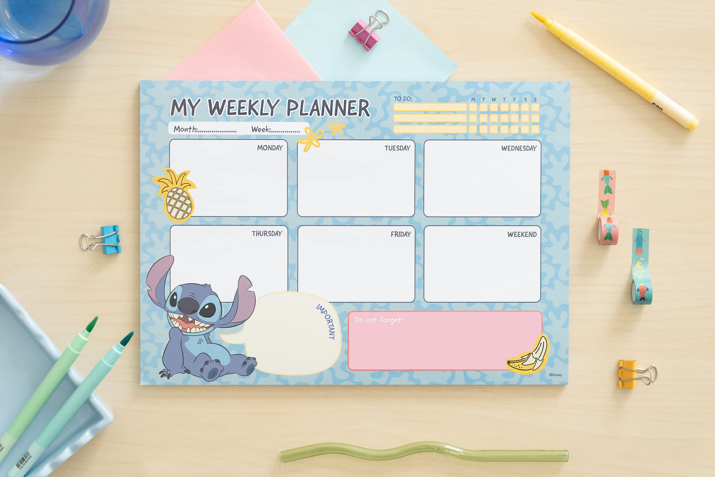 Grupo Erik Disney Stitch Tropical Weekly Planner A4 | Desk Calendar | Family Calendar | 54 Tear Off Pages | Organiser Planner | Weekly Planner Pad Tear Off | Stitch Disney Gifts