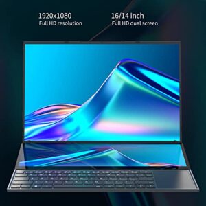 Shanrya Dual Screen Laptop Computer, 1TB SSD 13600mAh Battery 16in 14in Dual Screen Laptop 100‑240V for Working (US Plug)