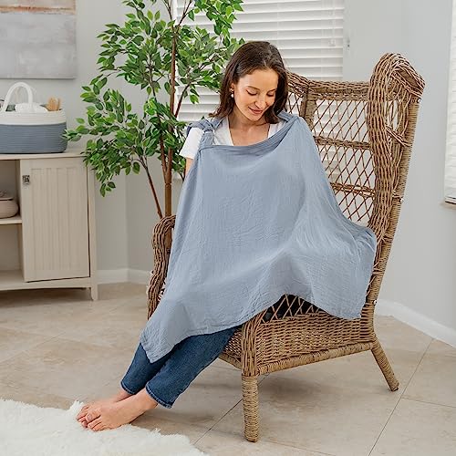 Muslin Nursing Cover for Baby Breastfeeding, Soft & Breathable Cotton Breastfeeding Cover for Mom with Rigid Hoop for Mother Nursing Apron by Comfy Cubs (Pacific Blue)