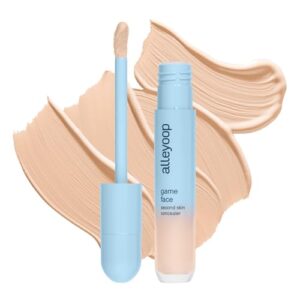 alleyoop game face concealer makeup, lightweight to medium buildable coverage under eye concealer, for blemishes, crease-proof and hydrating with aloe stem cell, smooth second skin finish - brilliant