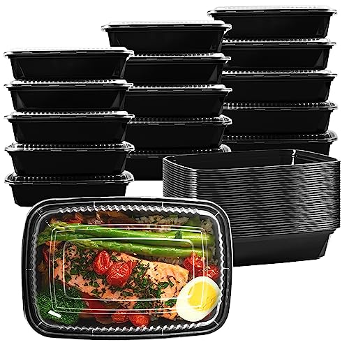 JUJEKWK Meal Prep Containers 50pack 32oz, Food Grade with BPA Free, Food Storage Containers with Lids, Stackable, Dishwasher/Freezer Safe (Black 1)